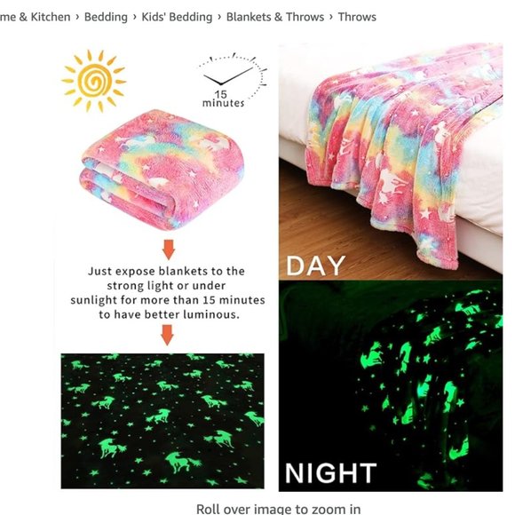 Glow in The Dark Blanket Unicorn Gifts  NEW IN PACK - Picture 3 of 7